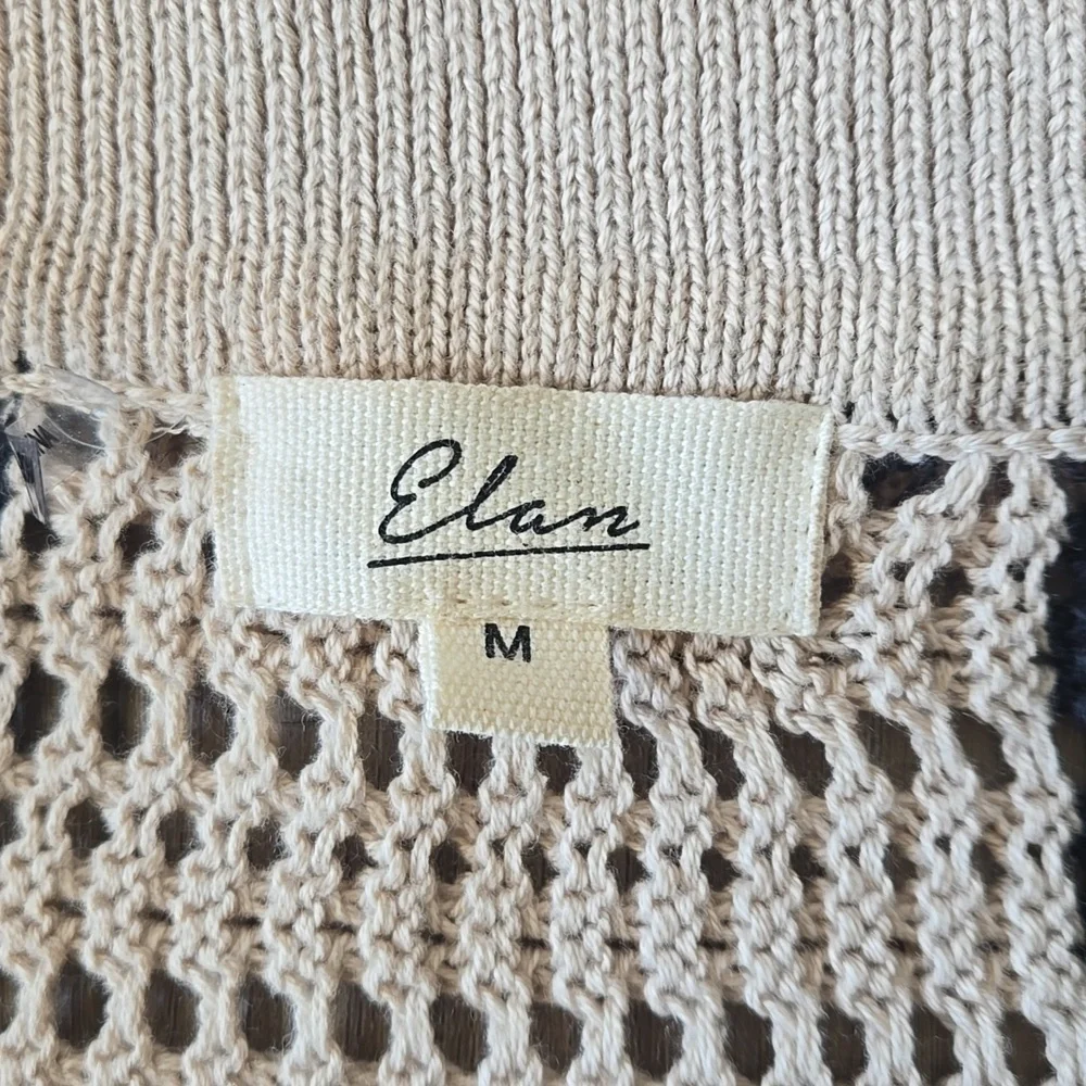 Elan Crochet Loose Knit Button Down Grandpa Sweater